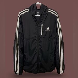 Adidas Black and White Windbreaker with Hooded Design